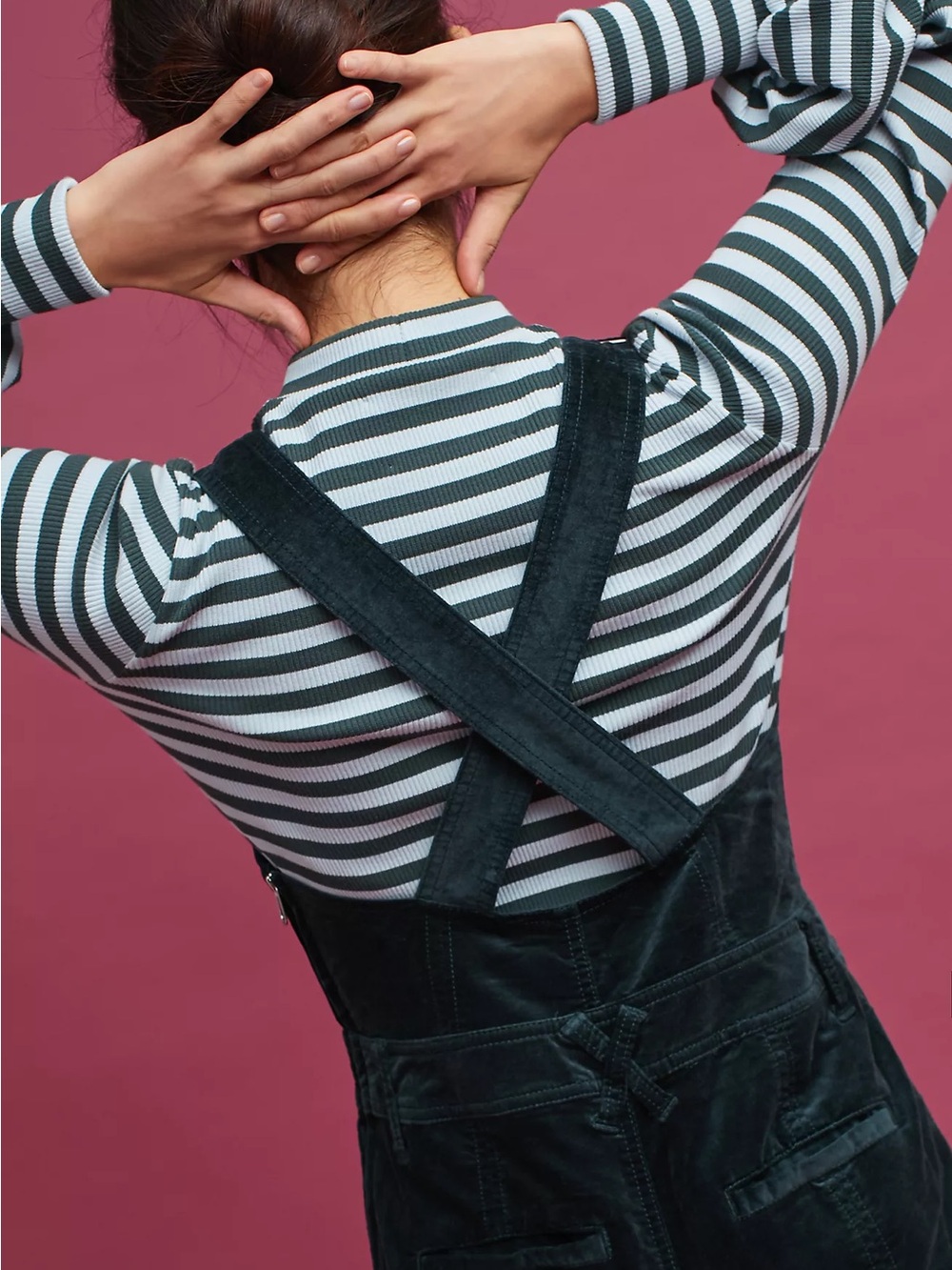 Pilcro Black Velvet Flared Overalls - 27 - Picture 3 of 9